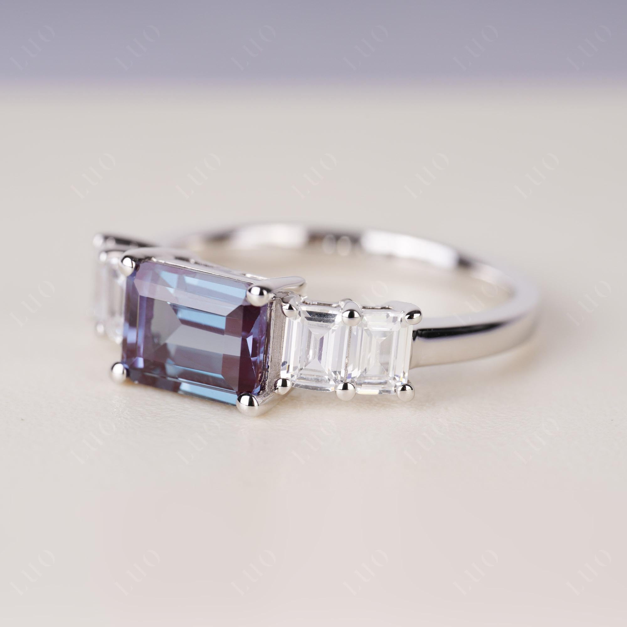 East West Emerald Cut Alexandrite Ring | LUO Jewelry