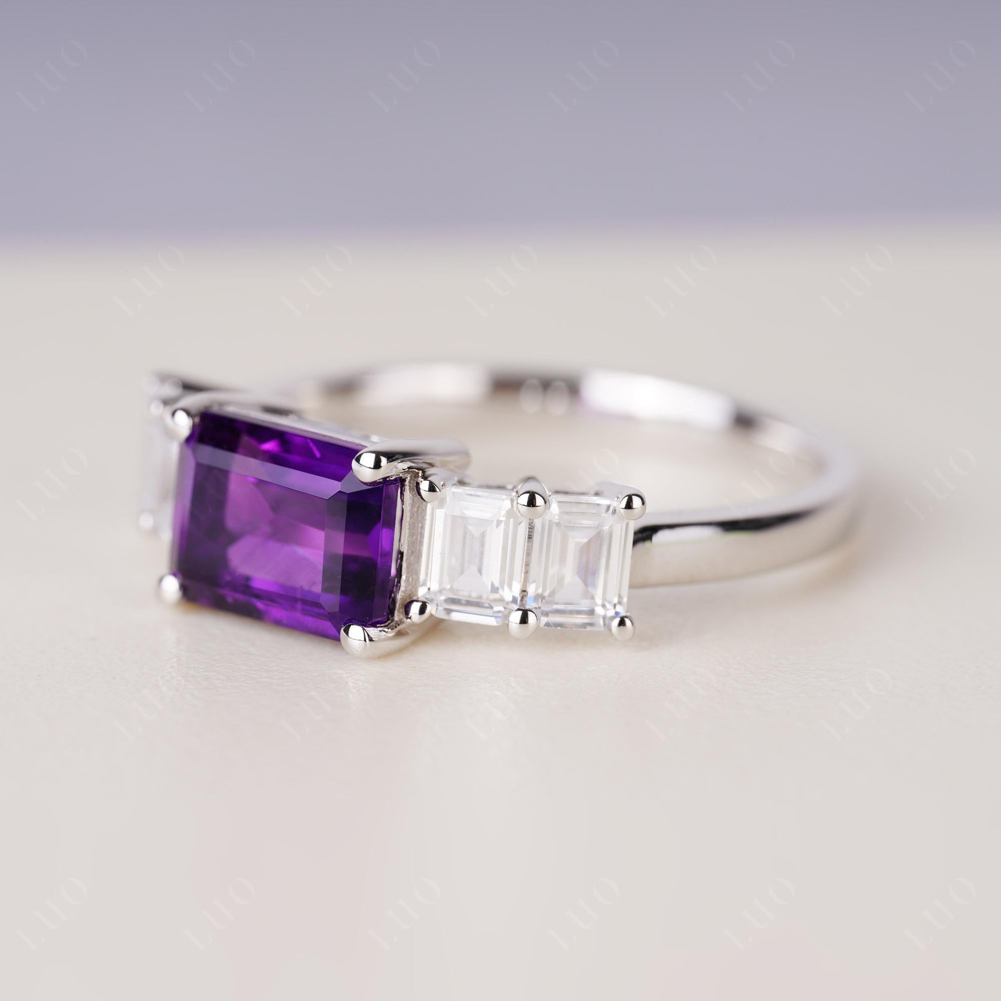 East West Emerald Cut Amethyst Ring | LUO Jewelry