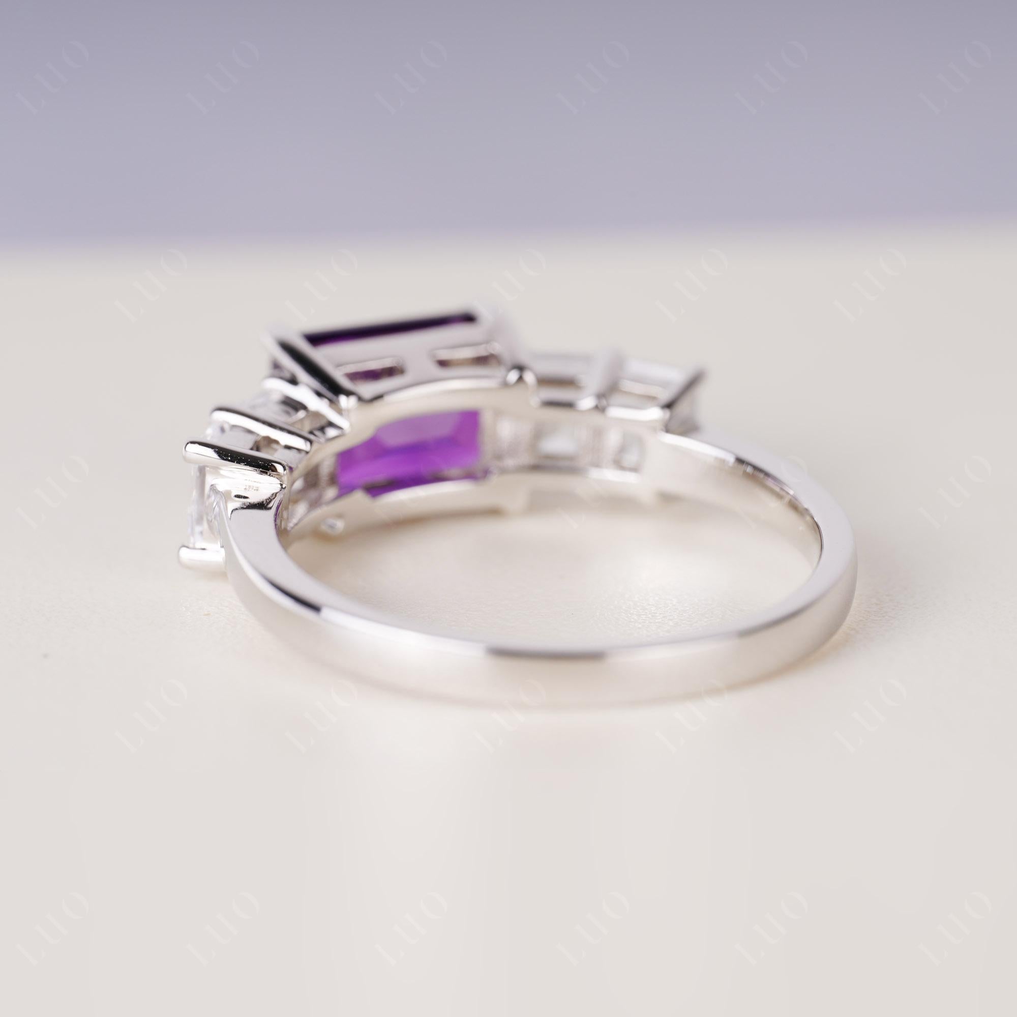 East West Emerald Cut Amethyst Ring | LUO Jewelry