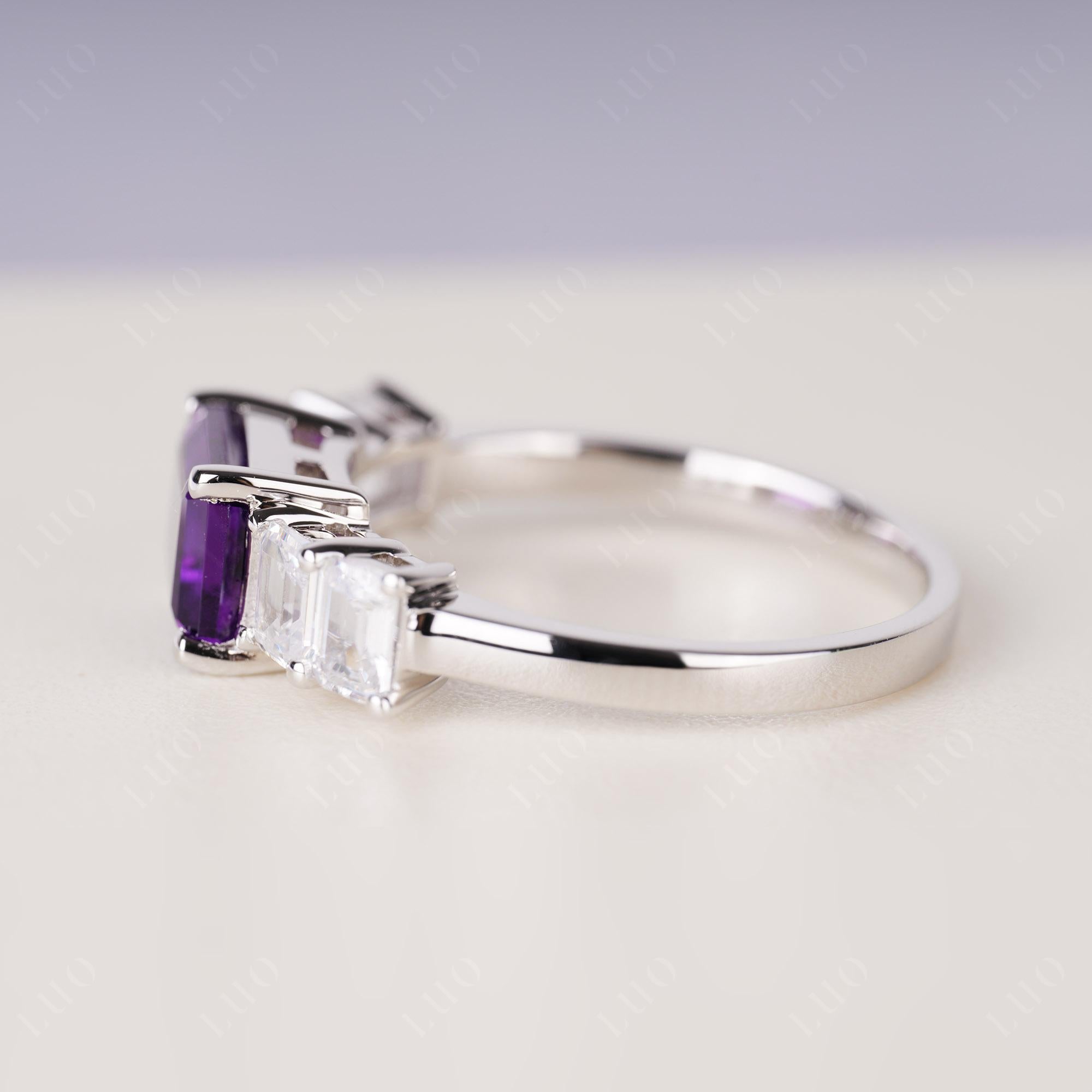 East West Emerald Cut Amethyst Ring | LUO Jewelry