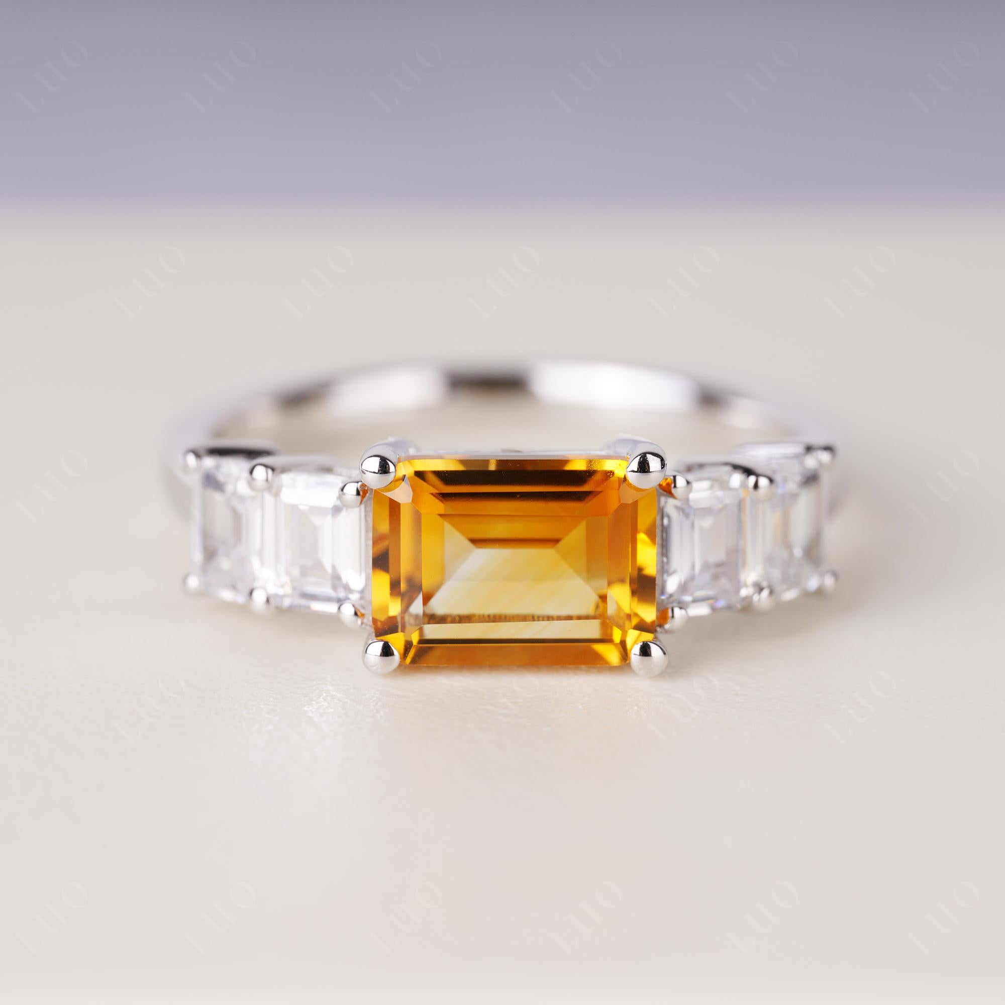 East West Emerald Cut Citrine Ring | LUO Jewelry