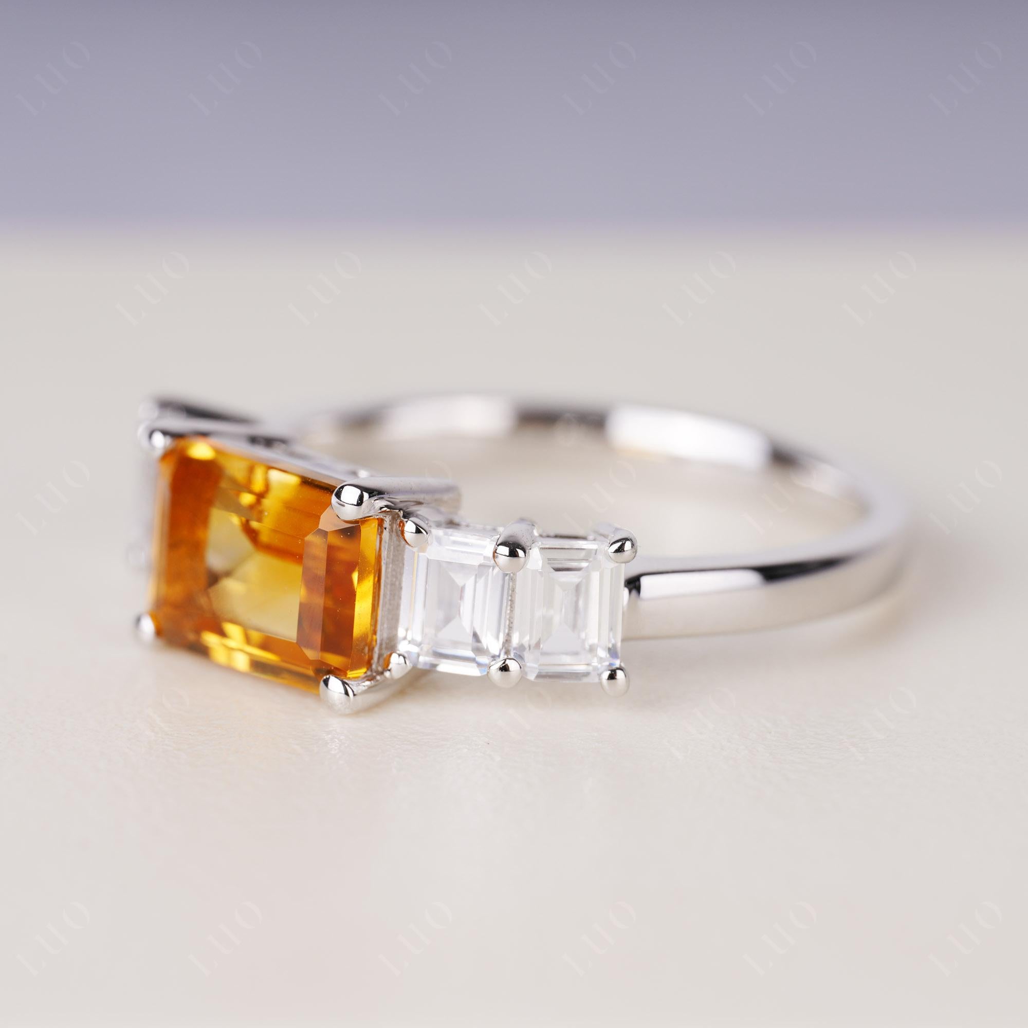 East West Emerald Cut Citrine Ring | LUO Jewelry