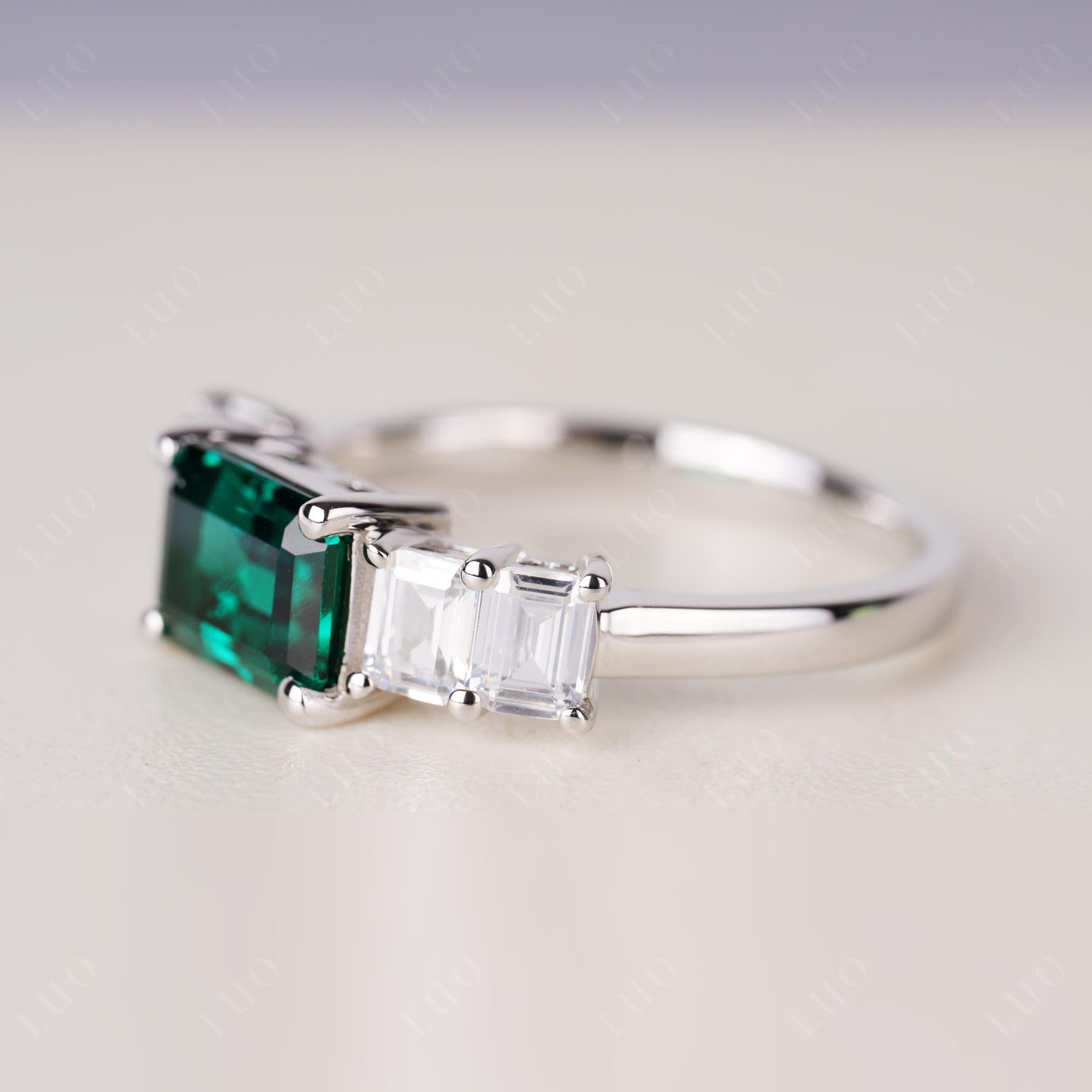 East West Emerald Cut Emerald Ring | LUO Jewelry