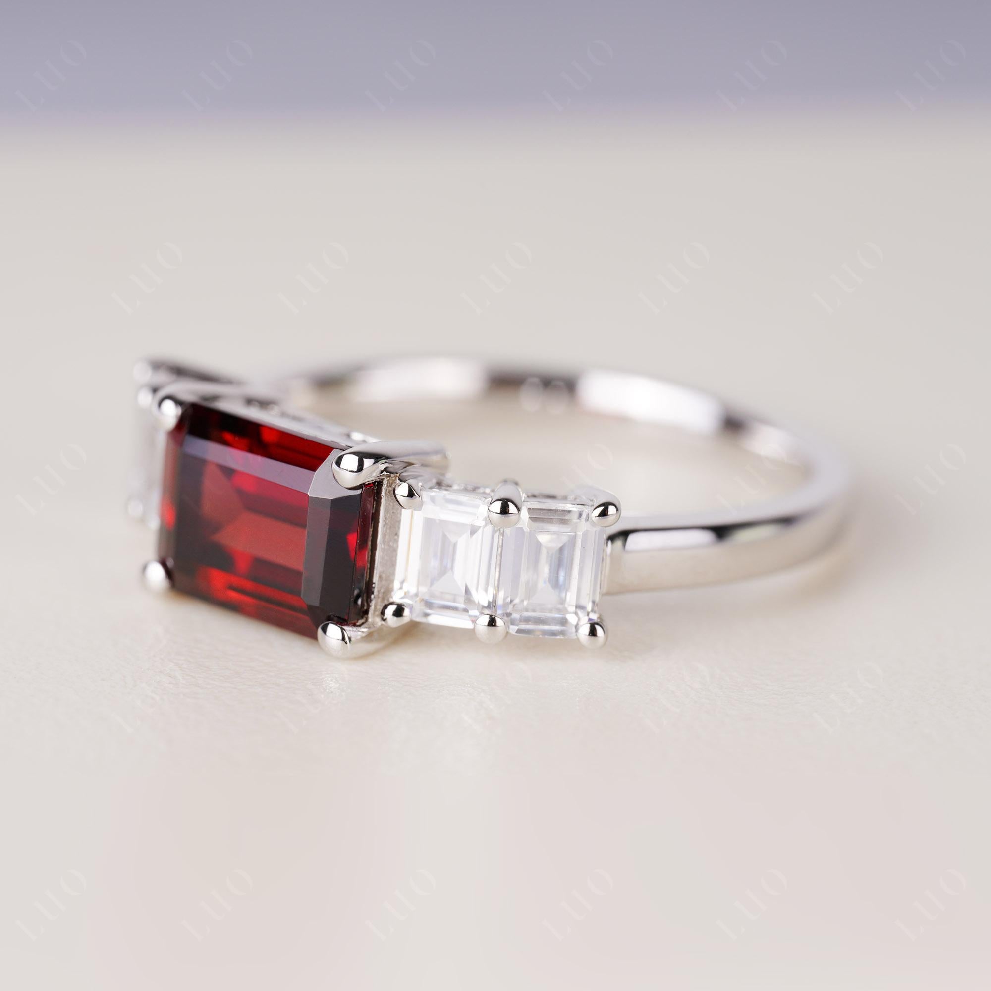 East West Emerald Cut Garnet Ring | LUO Jewelry