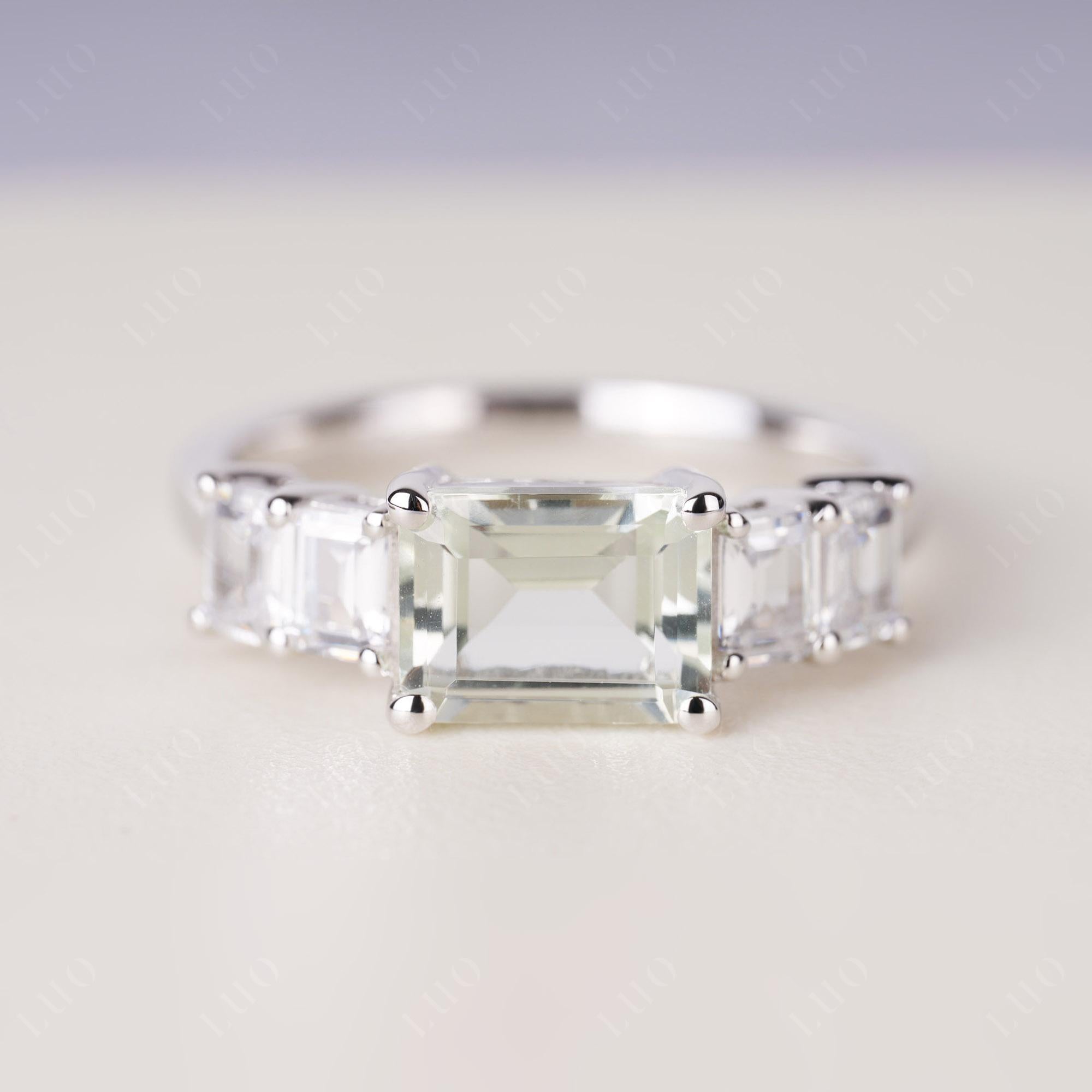 East West Emerald Cut Green Amethyst Ring | LUO Jewelry