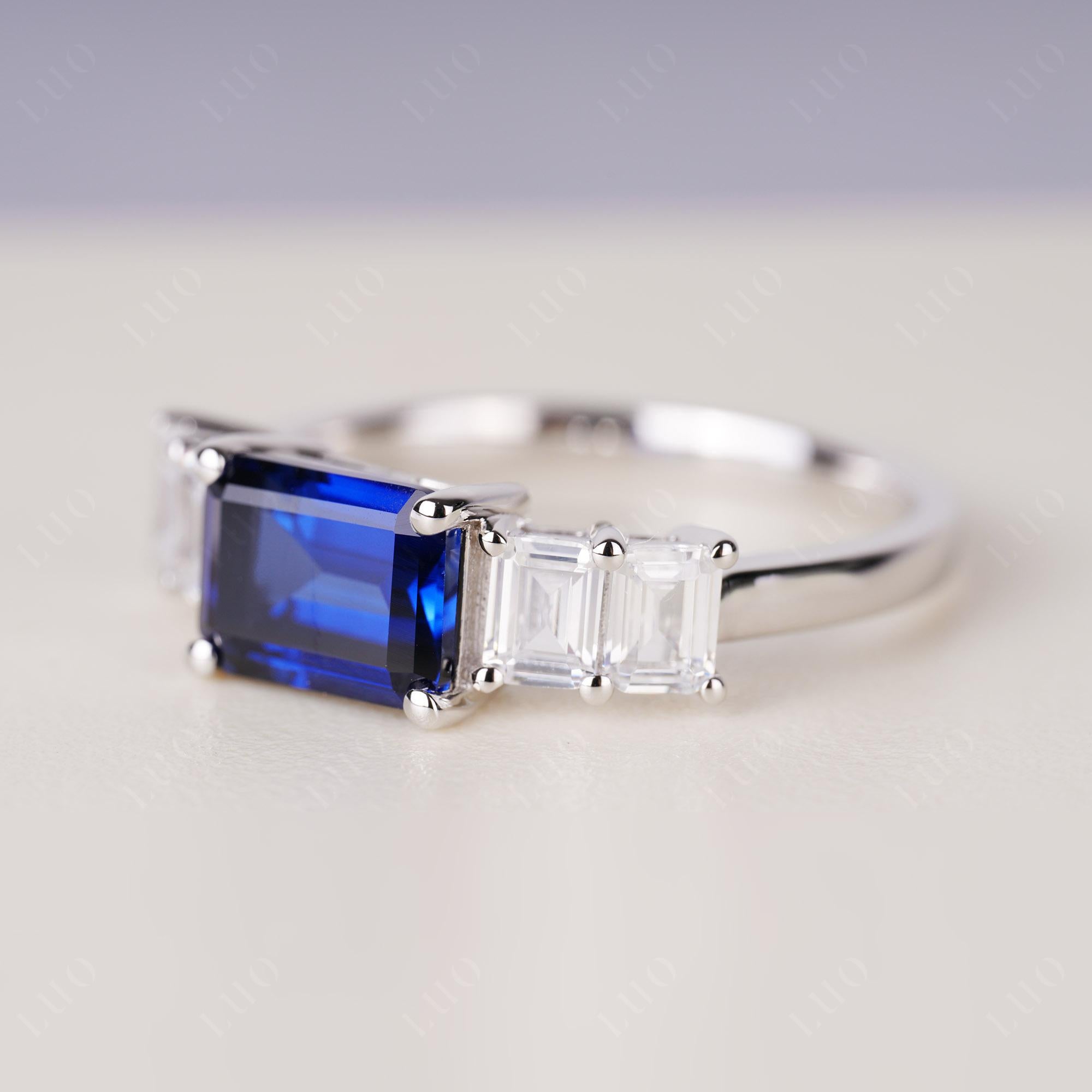 East West Emerald Cut Sapphire Ring | LUO Jewelry