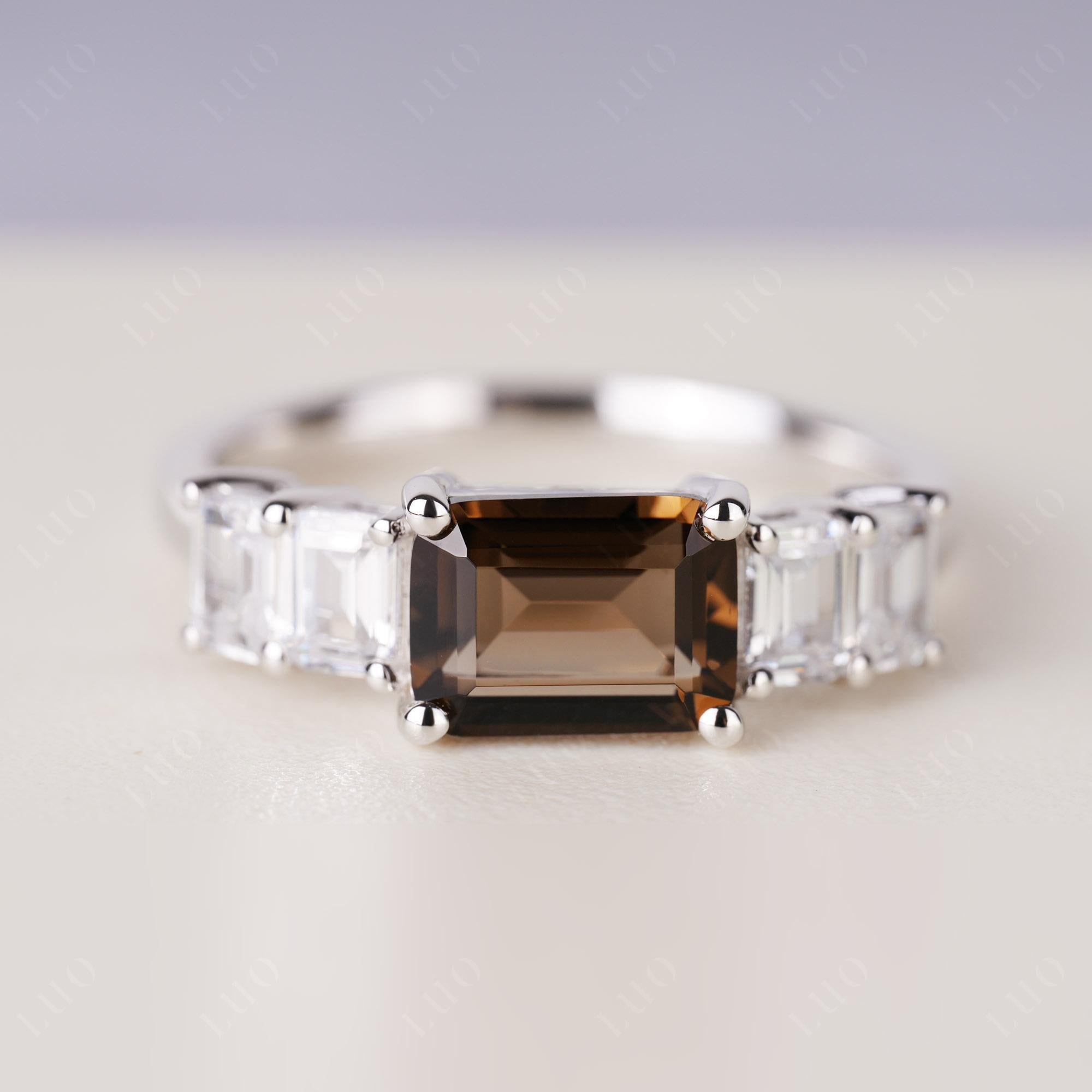 East West Emerald Cut Smoky Quartz Ring | LUO Jewelry