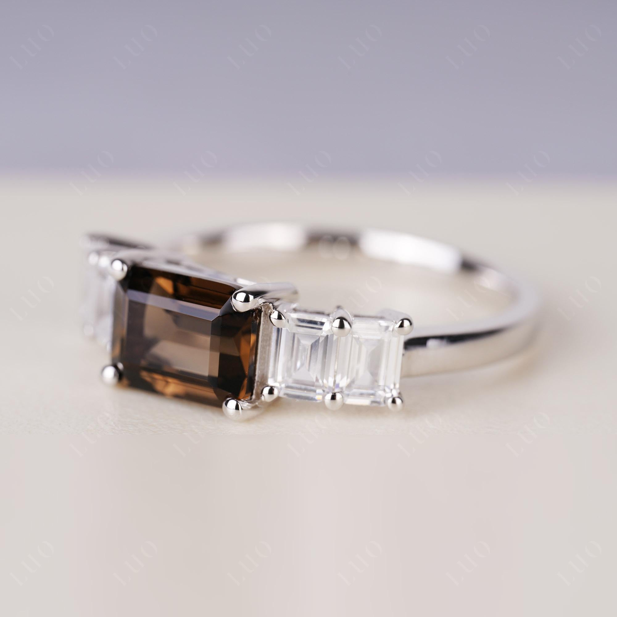 East West Emerald Cut Smoky Quartz Ring | LUO Jewelry