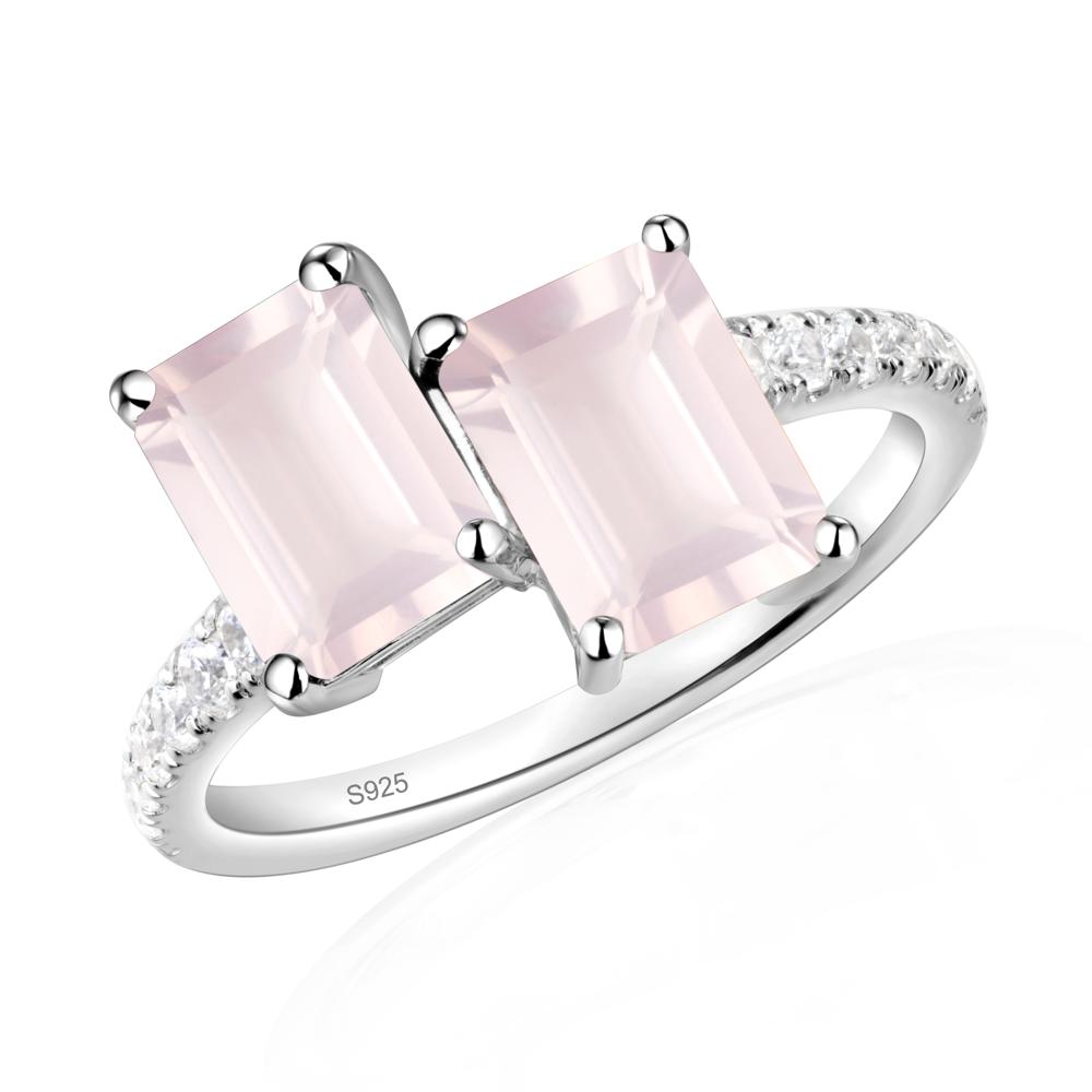 Emerald Cut Rose Quartz Toi Et Moi Ring | LUO Jewelry #metal_sterling silver