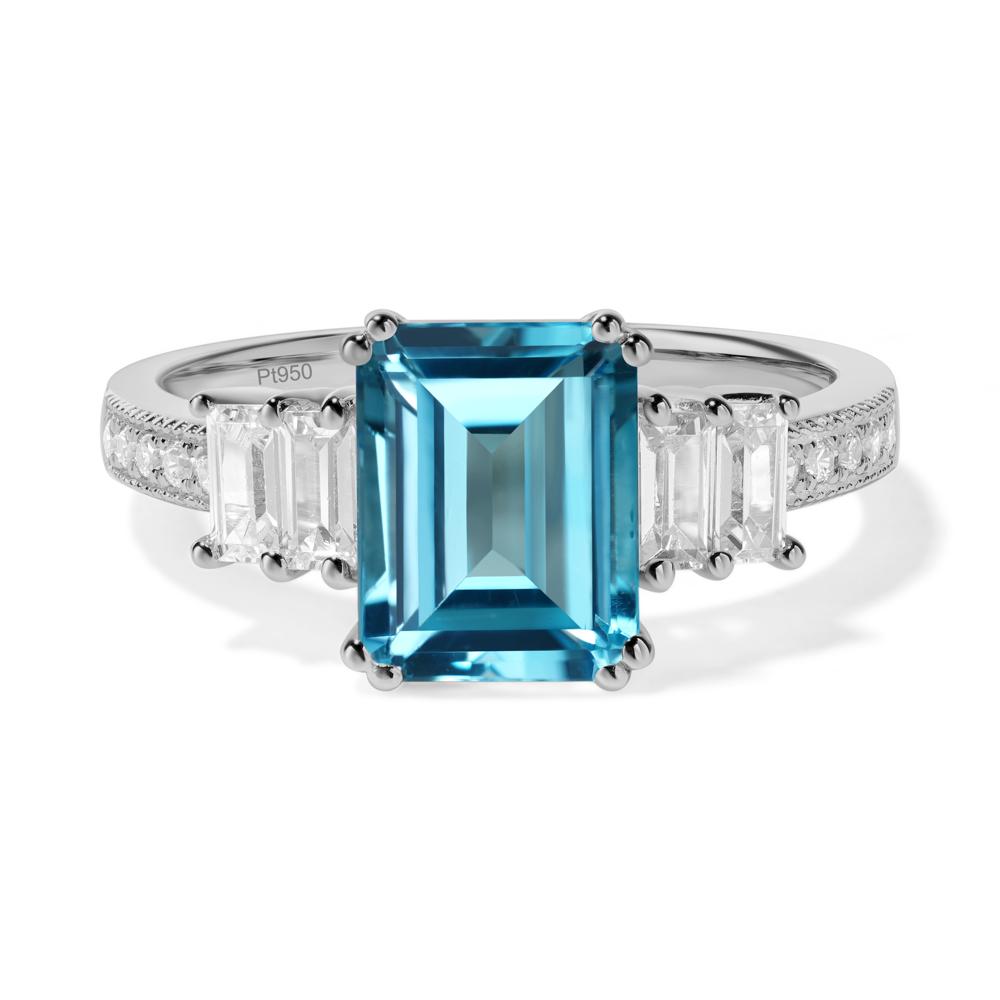 Emerald Cut Swiss Blue Topaz Milgrain Ring - LUO Jewelry #metal_platinum