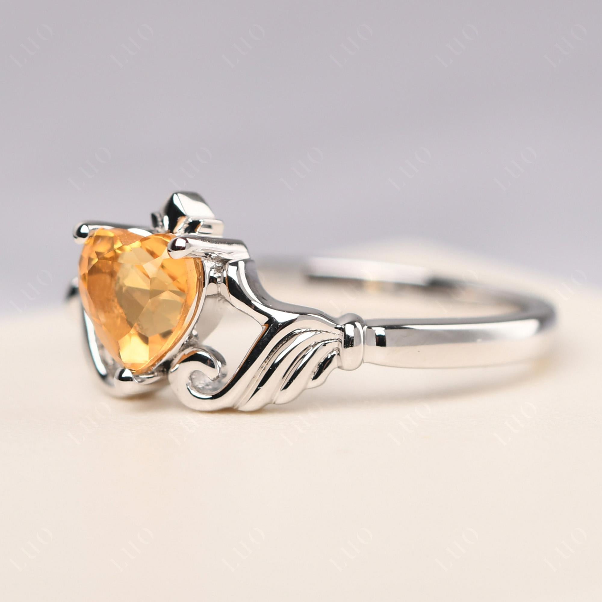 Heart Shaped Citrine Claddagh Ring - LUO Jewelry 