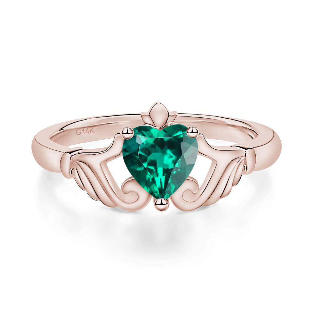 Emerald Claddagh Ring - LUO Jewelry #metal_14k rose gold