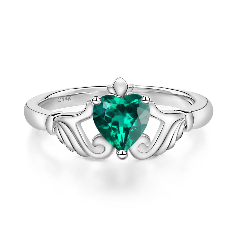 Emerald Claddagh Ring - LUO Jewelry #metal_14k white gold