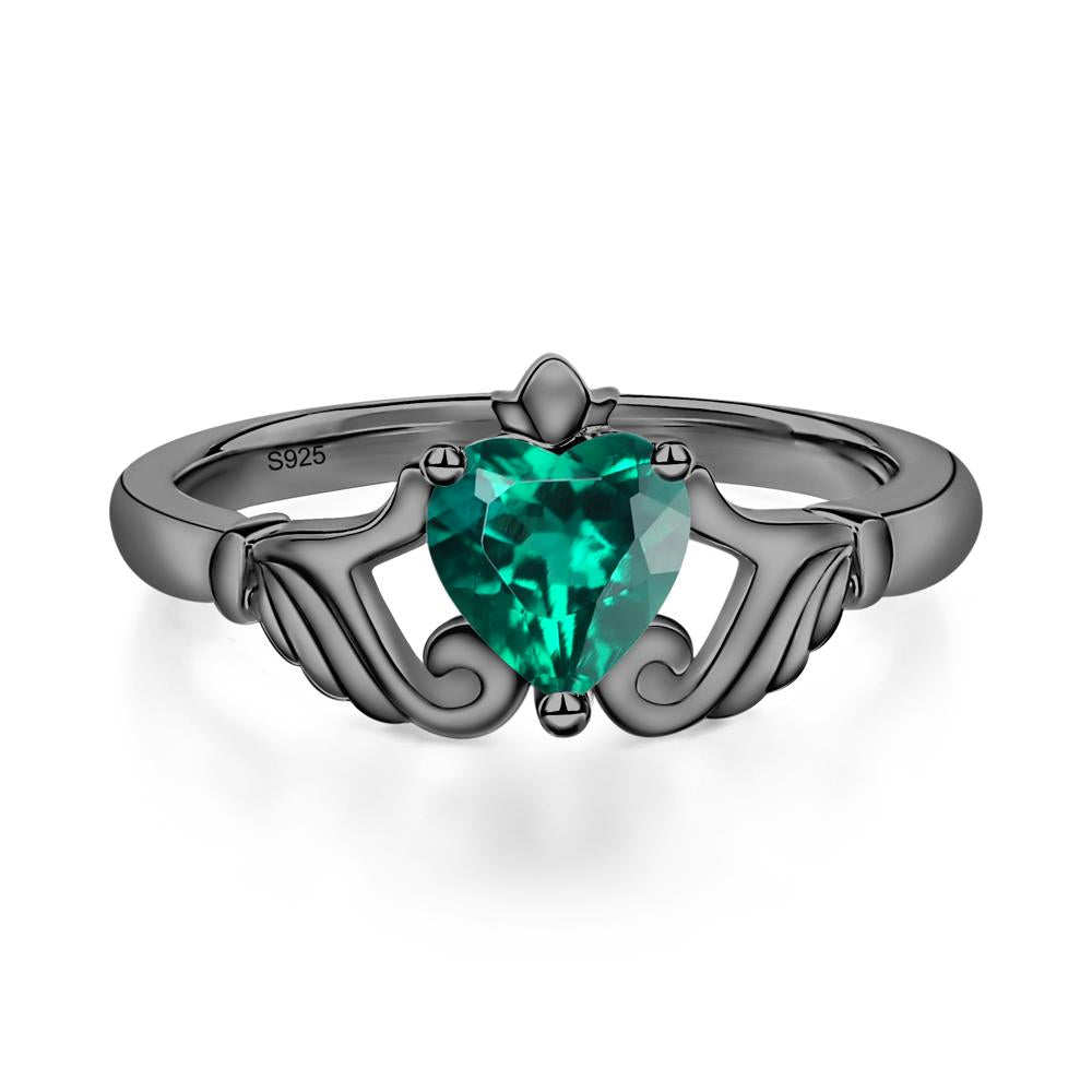 Emerald Claddagh Ring - LUO Jewelry #metal_black finish sterling silver