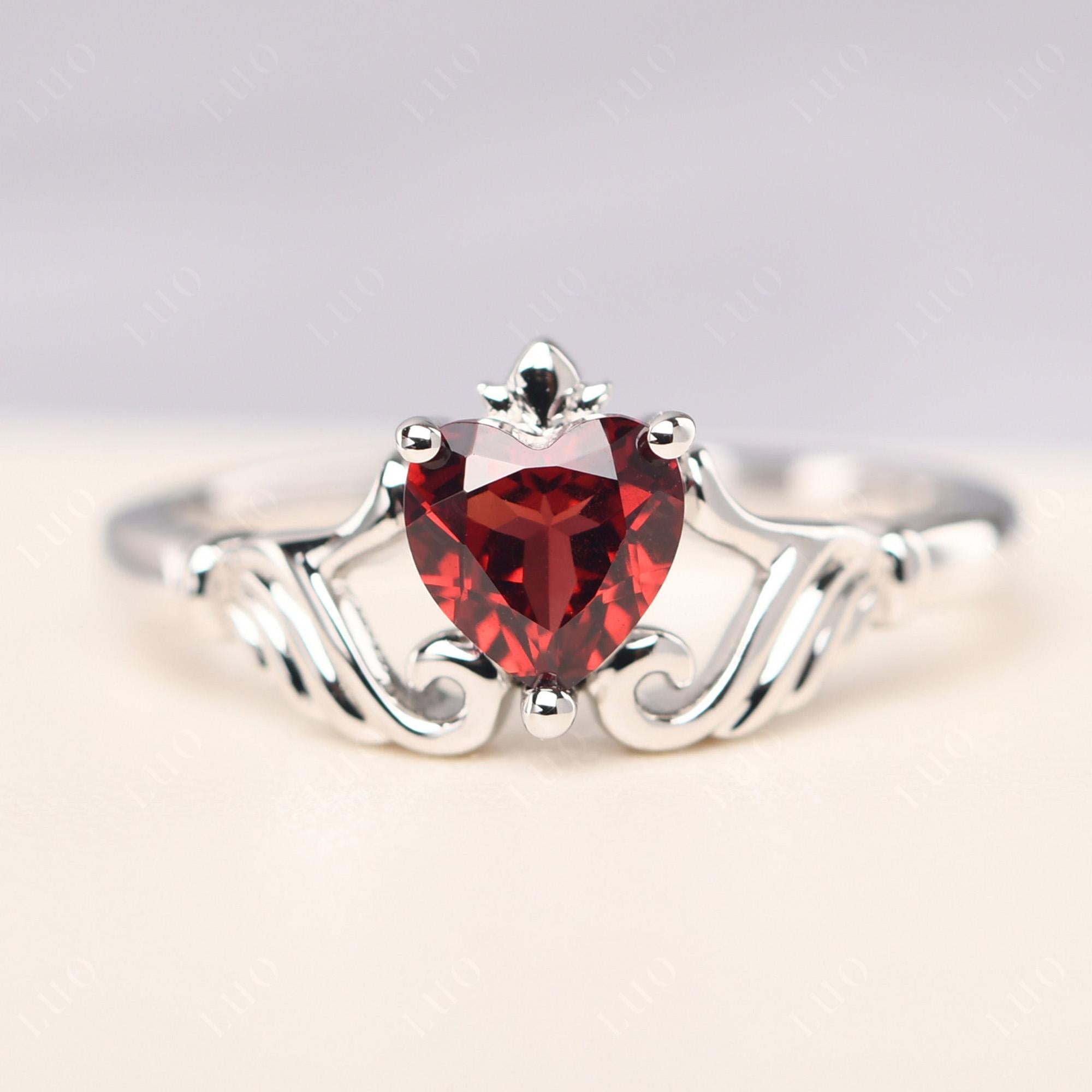 Garnet Claddagh Engagement Ring - LUO Jewelry 
