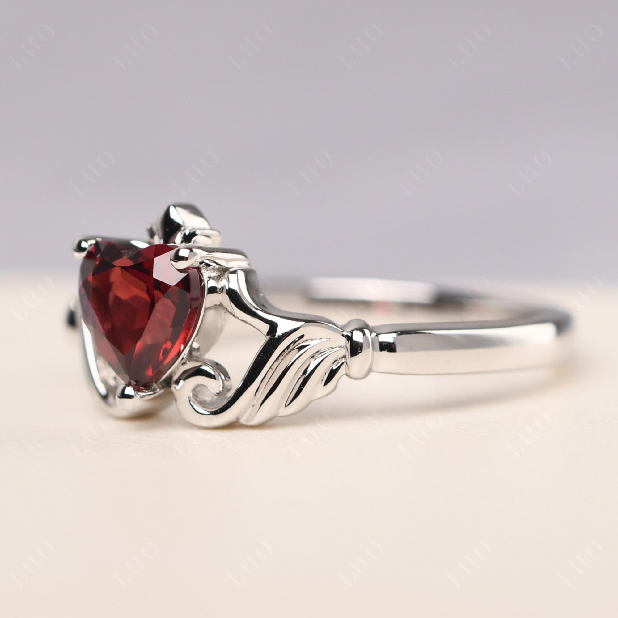 Garnet Claddagh Engagement Ring - LUO Jewelry 