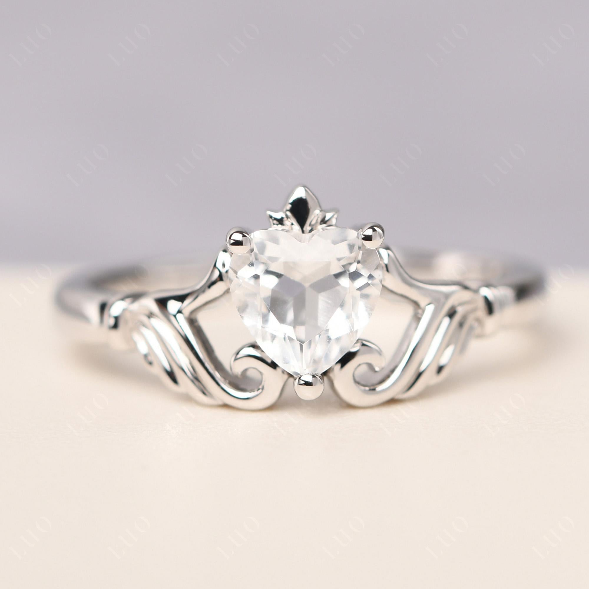 White Topaz Claddagh Ring - LUO Jewelry 