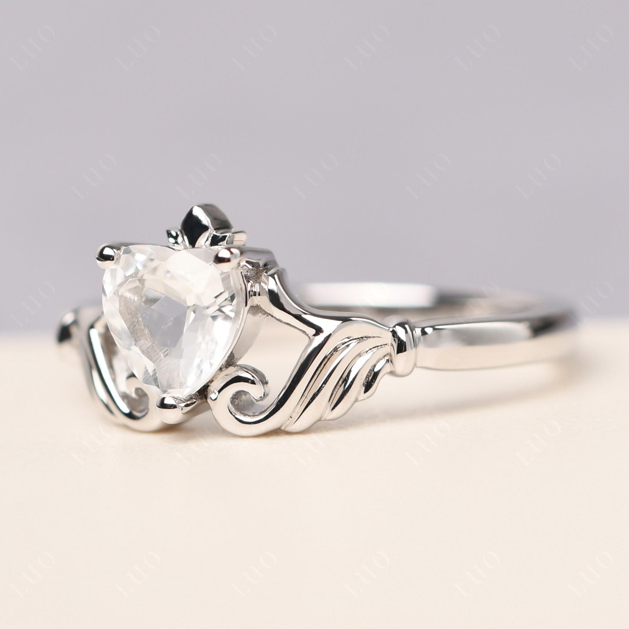 White Topaz Claddagh Ring - LUO Jewelry 