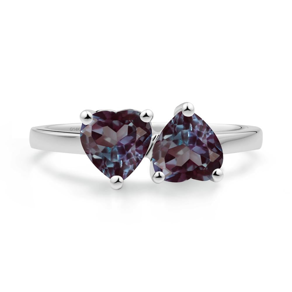 Heart Shape Alexandrite Toi Et Moi Ring - LUO Jewelry #metal_14k white gold