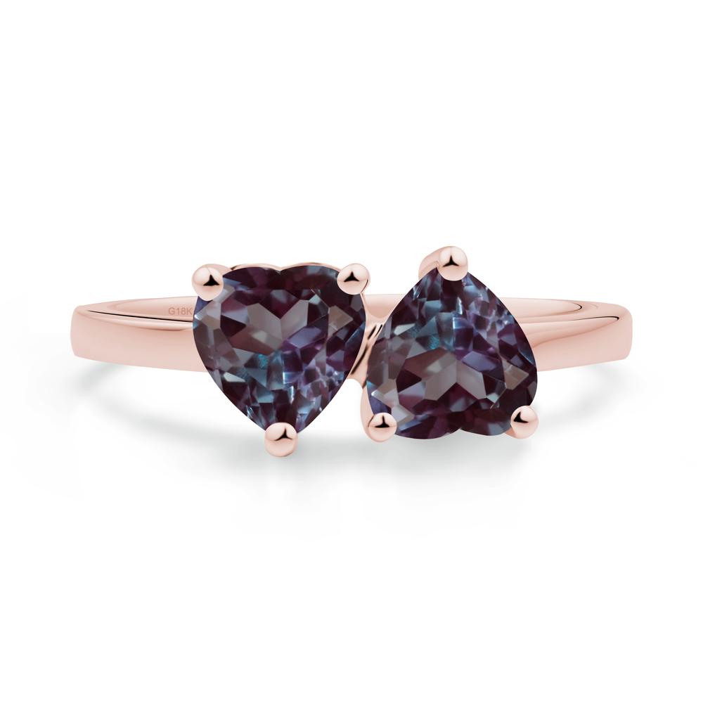 Heart Shape Alexandrite Toi Et Moi Ring - LUO Jewelry #metal_18k rose gold