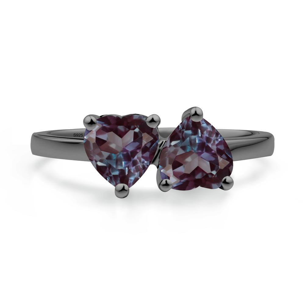 Heart Shape Alexandrite Toi Et Moi Ring - LUO Jewelry #metal_black finish sterling silver