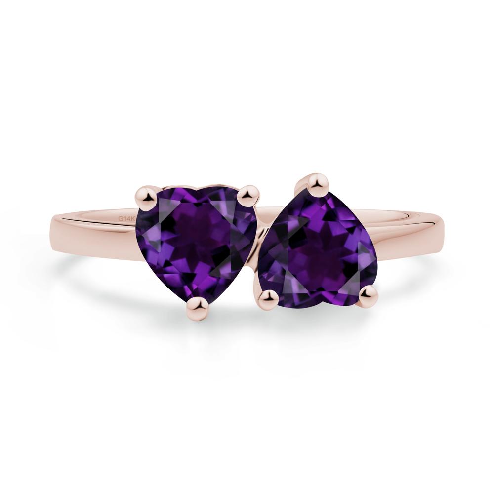Heart Amethyst Two Stone Ring - LUO Jewelry #metal_14k rose gold