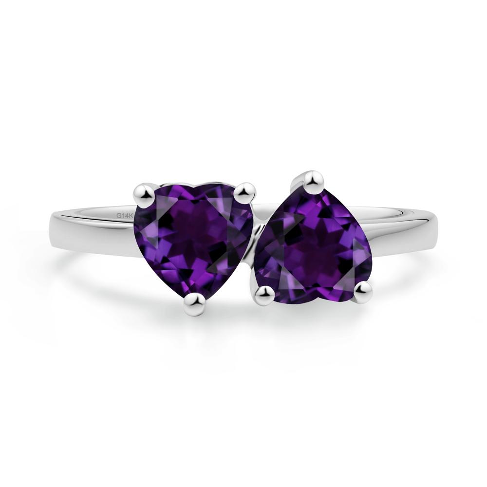 Heart Amethyst Two Stone Ring - LUO Jewelry #metal_14k white gold