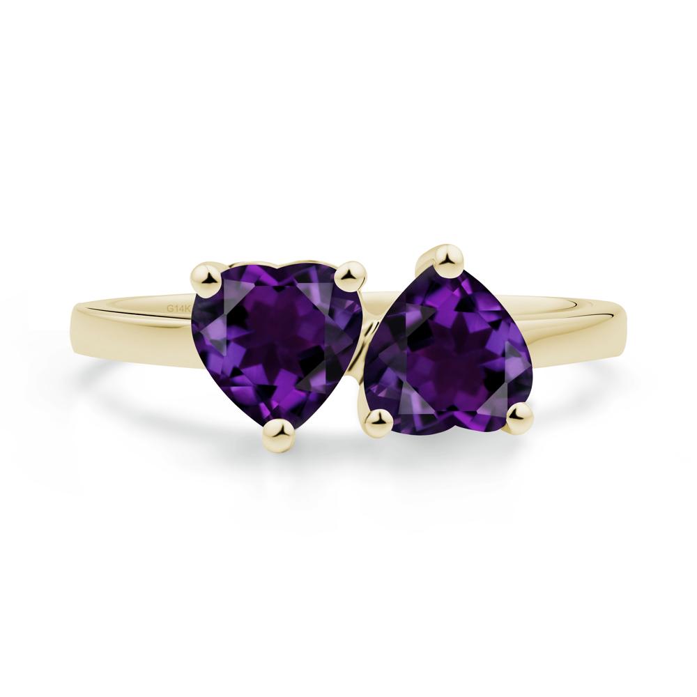 Heart Amethyst Two Stone Ring - LUO Jewelry #metal_14k yellow gold