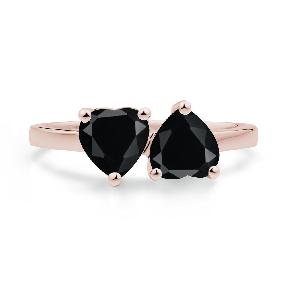 Heart Shape Black Spinel Toi Et Moi Ring - LUO Jewelry #metal_14k rose gold