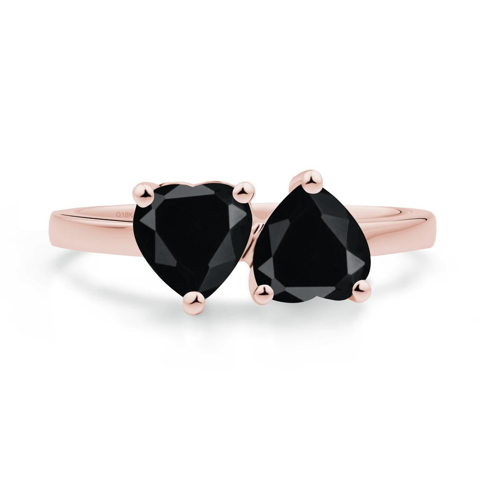Heart Shape Black Spinel Toi Et Moi Ring - LUO Jewelry #metal_18k rose gold
