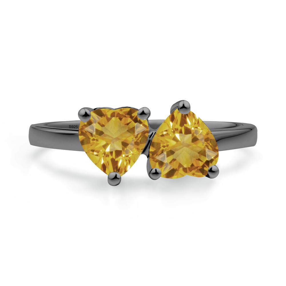 Heart Shape Citrine Toi Et Moi Ring - LUO Jewelry #metal_black finish sterling silver