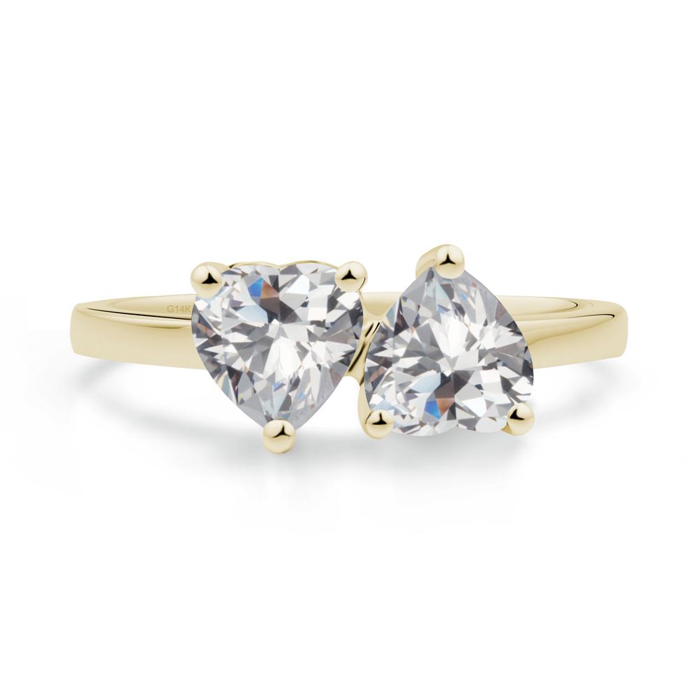 Heart Cubic Zirconia Two Stone Ring - LUO Jewelry #metal_14k yellow gold