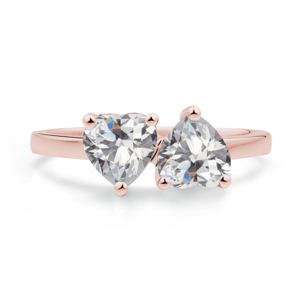 Heart Cubic Zirconia Two Stone Ring - LUO Jewelry #metal_18k rose gold