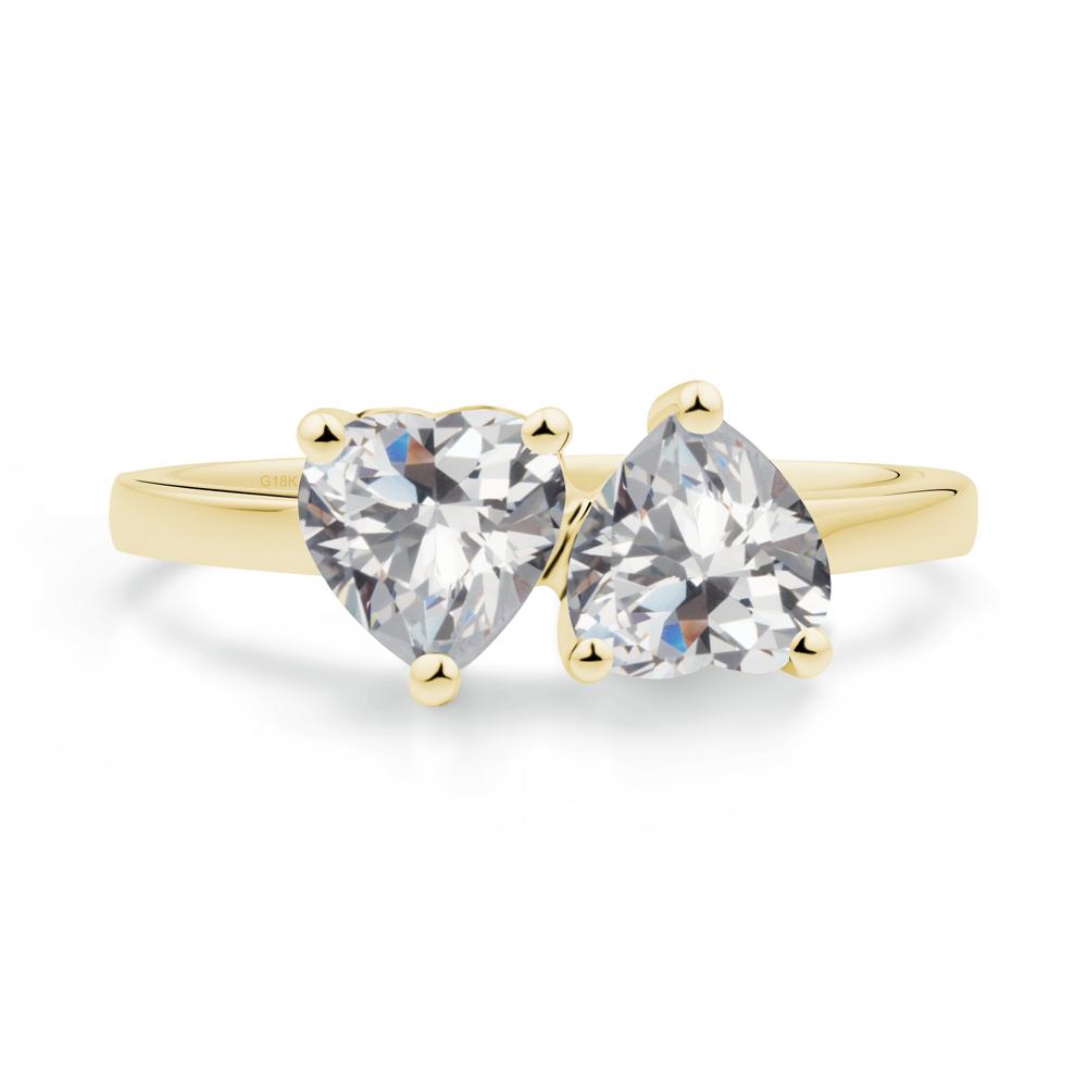 Heart Cubic Zirconia Two Stone Ring - LUO Jewelry #metal_18k yellow gold
