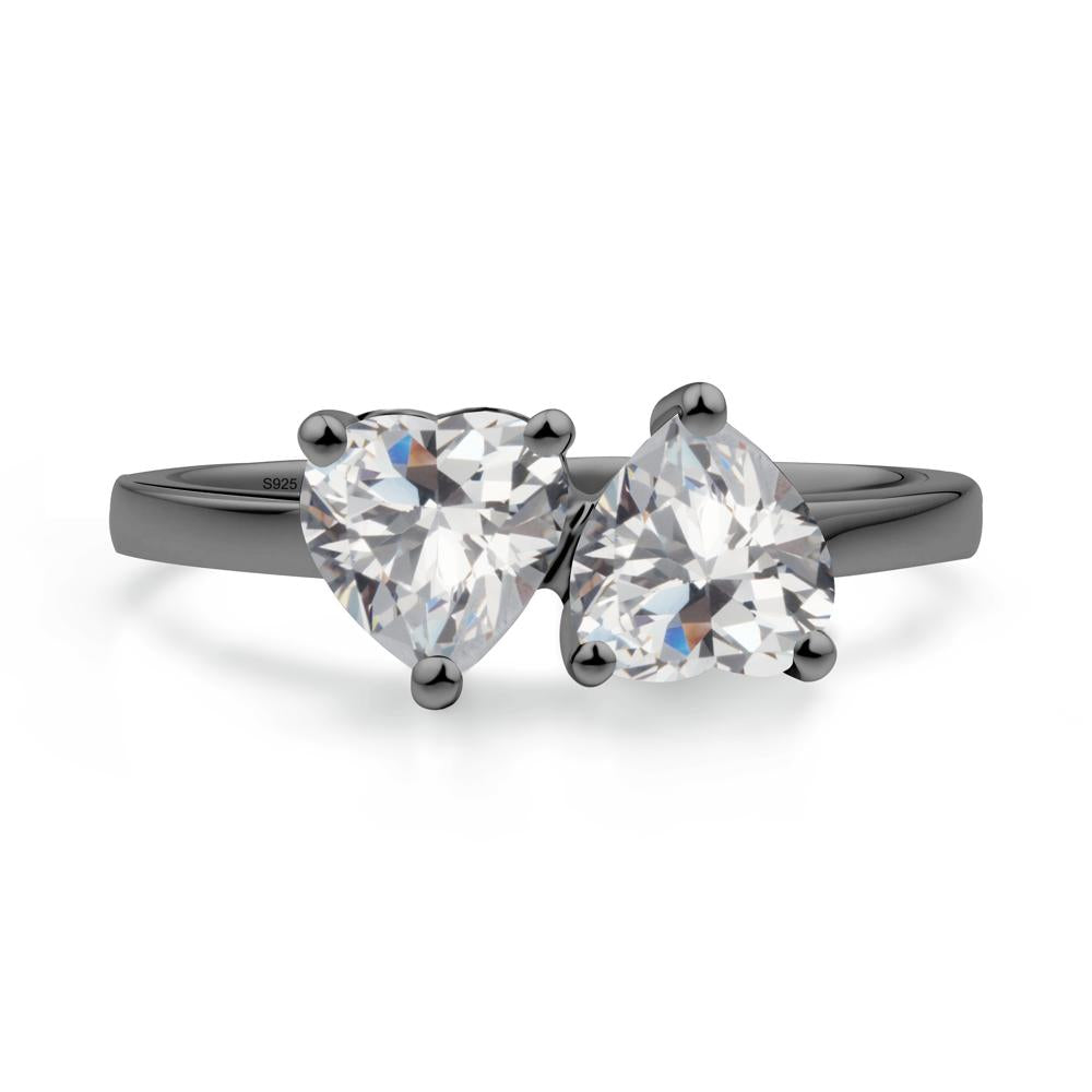 Heart Cubic Zirconia Two Stone Ring - LUO Jewelry #metal_black finish sterling silver
