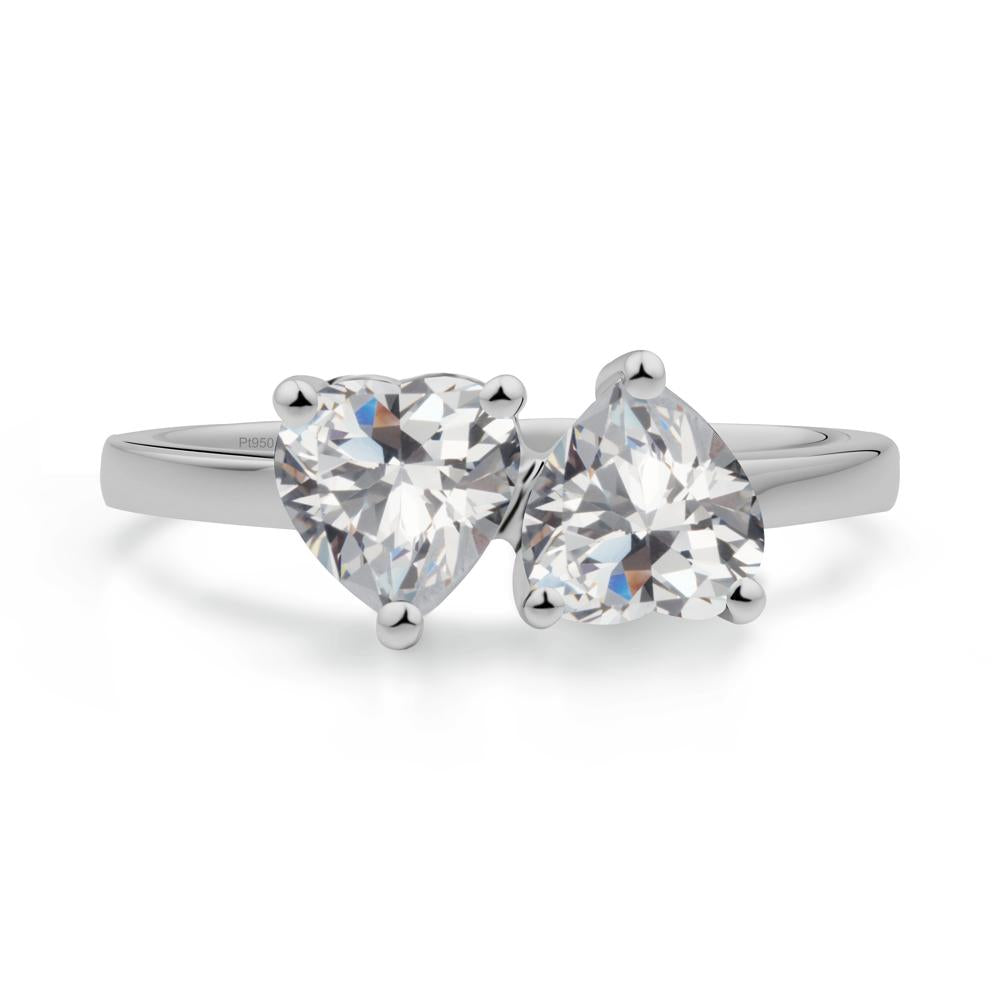 Heart Cubic Zirconia Two Stone Ring - LUO Jewelry #metal_platinum