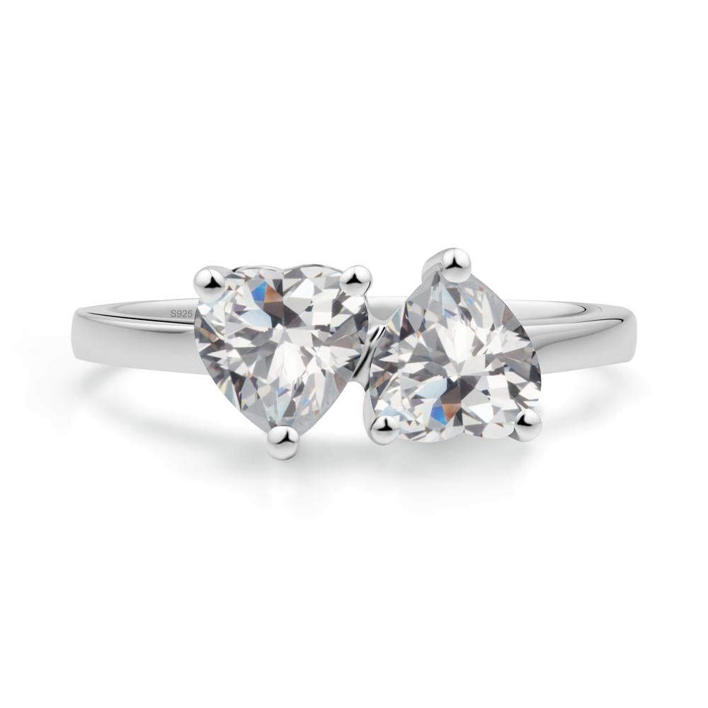 Heart Cubic Zirconia Two Stone Ring - LUO Jewelry #metal_sterling silver