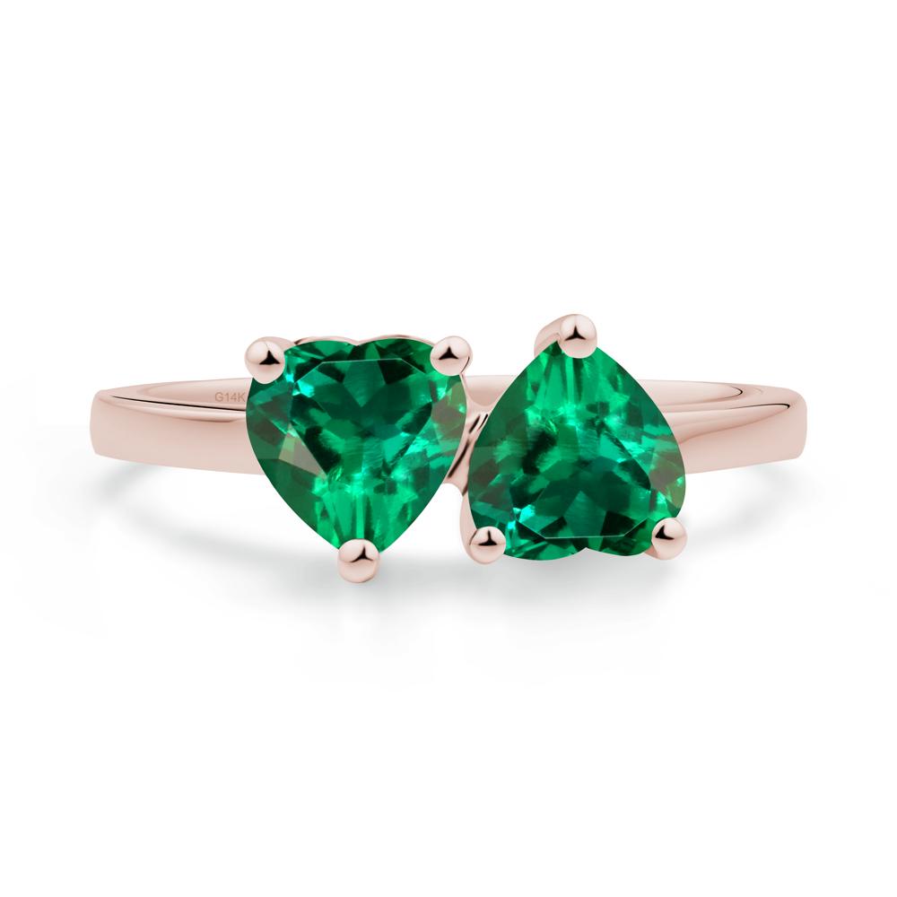 Heart Shape Emerald Toi Et Moi Ring - LUO Jewelry #metal_14k rose gold