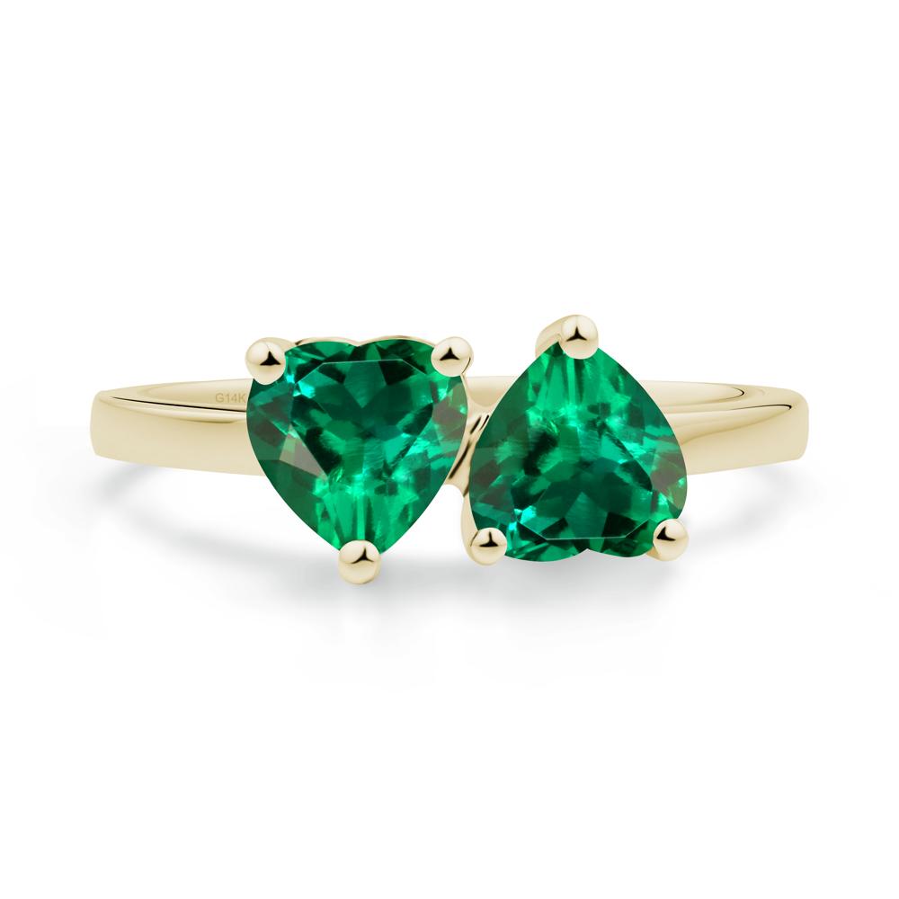 Heart Shape Emerald Toi Et Moi Ring - LUO Jewelry #metal_14k yellow gold
