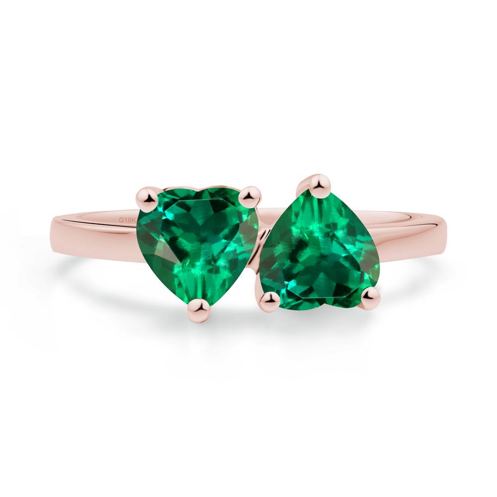 Heart Shape Emerald Toi Et Moi Ring - LUO Jewelry #metal_18k rose gold