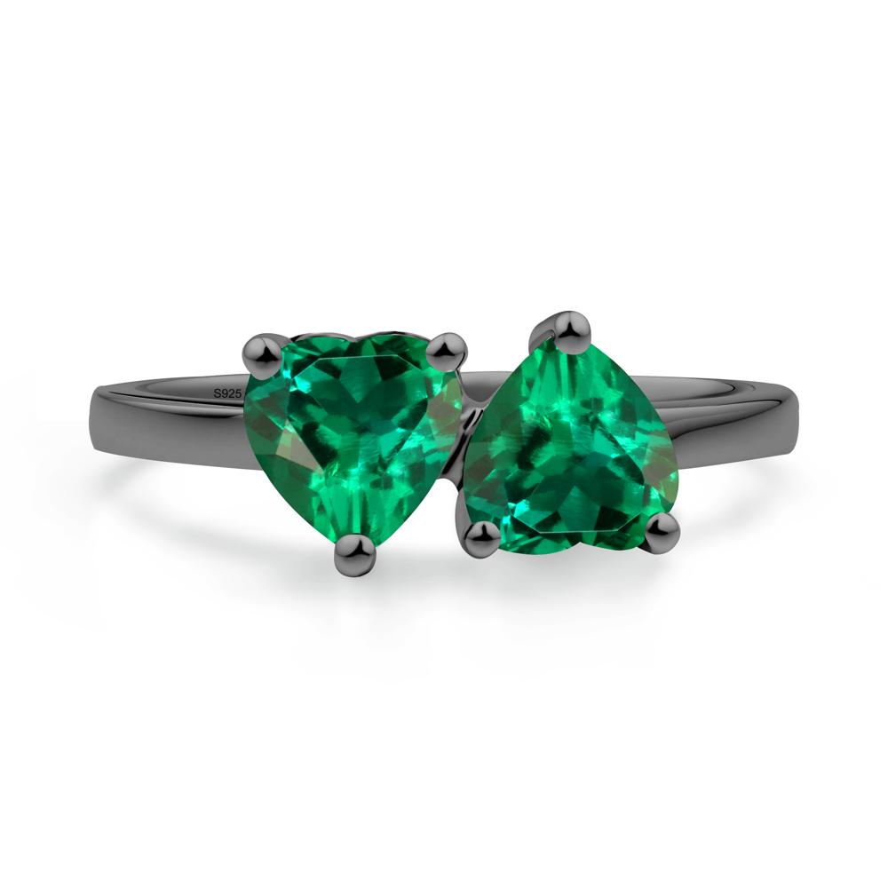 Heart Shape Emerald Toi Et Moi Ring - LUO Jewelry #metal_black finish sterling silver