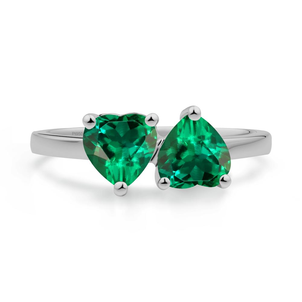 Heart Shape Emerald Toi Et Moi Ring - LUO Jewelry #metal_platinum