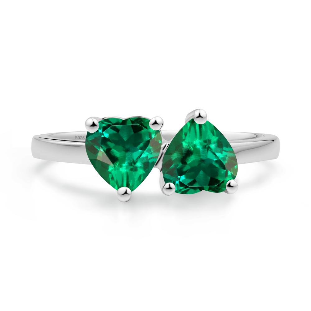 Heart Shape Emerald Toi Et Moi Ring - LUO Jewelry #metal_sterling silver