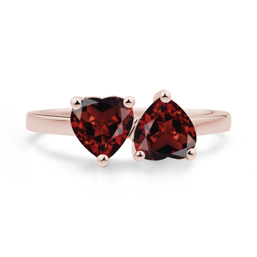 Heart Garnet Two Stone Ring - LUO Jewelry #metal_14k rose gold