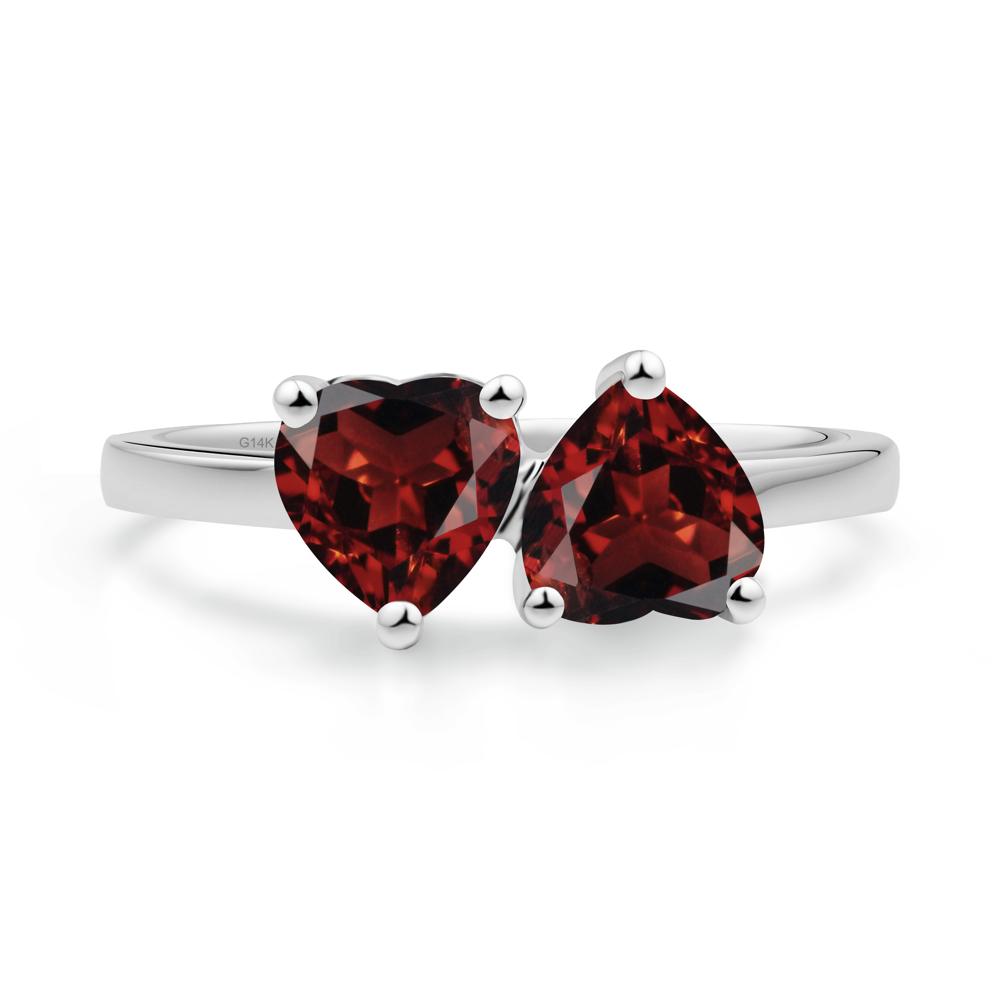 Heart Garnet Two Stone Ring - LUO Jewelry #metal_14k white gold