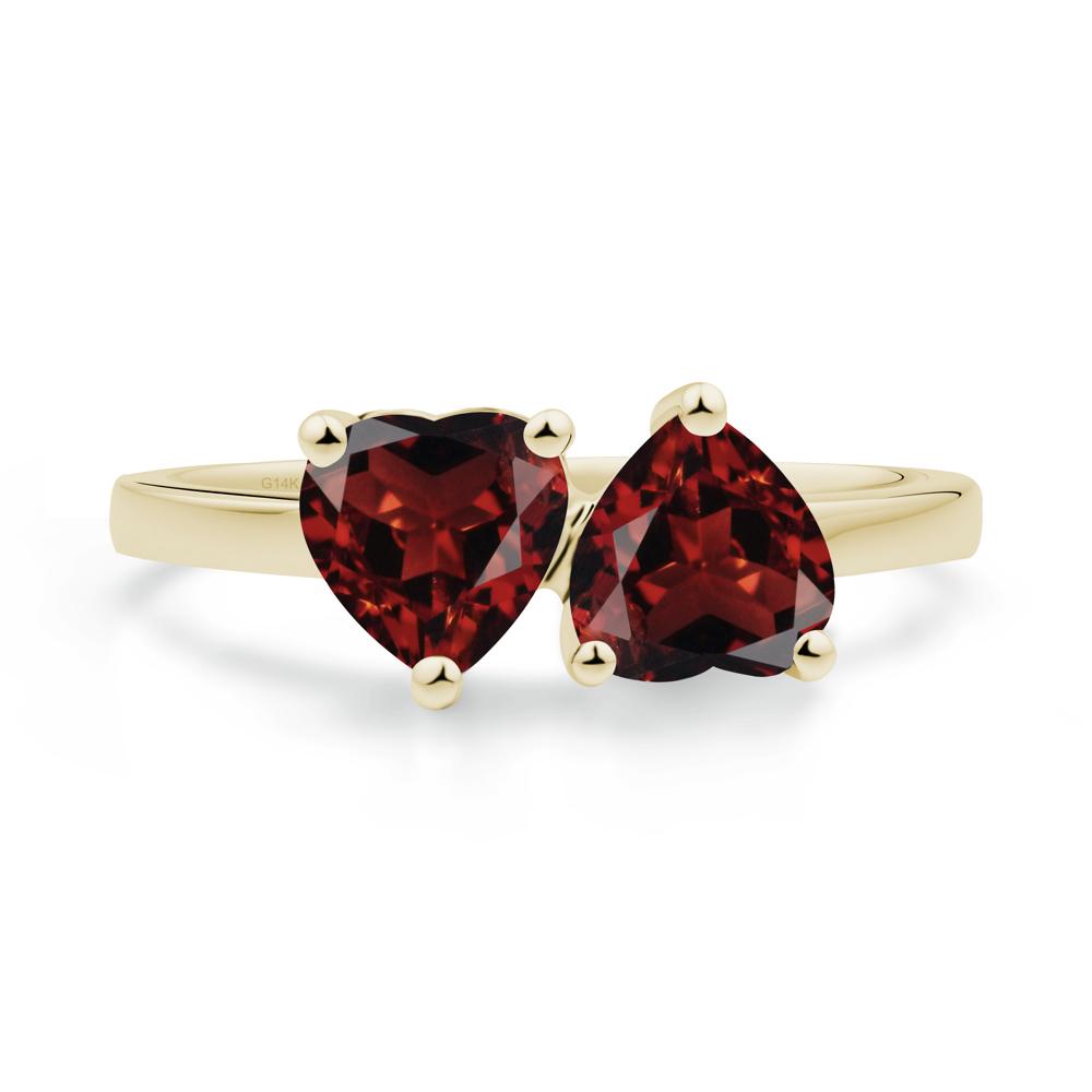 Heart Garnet Two Stone Ring - LUO Jewelry #metal_14k yellow gold