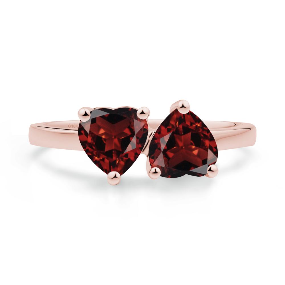 Heart Garnet Two Stone Ring - LUO Jewelry #metal_18k rose gold