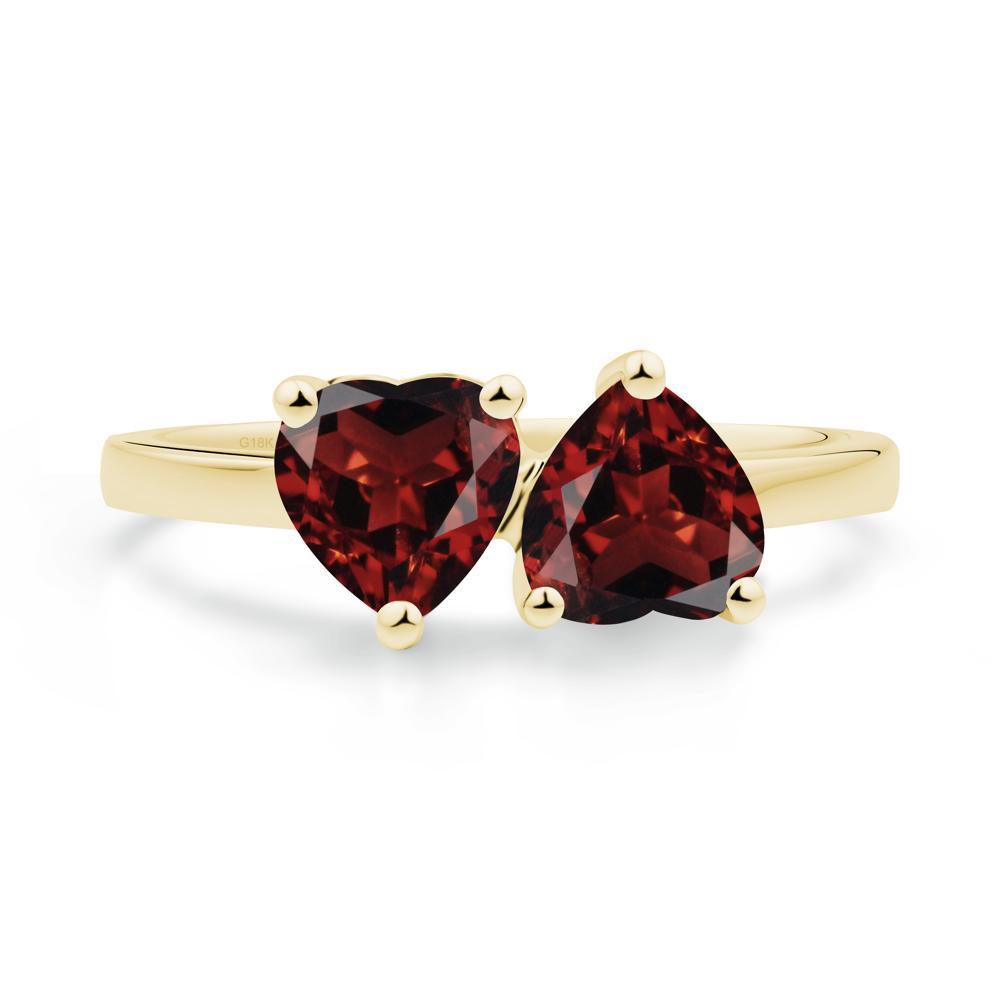 Heart Garnet Two Stone Ring - LUO Jewelry #metal_18k yellow gold