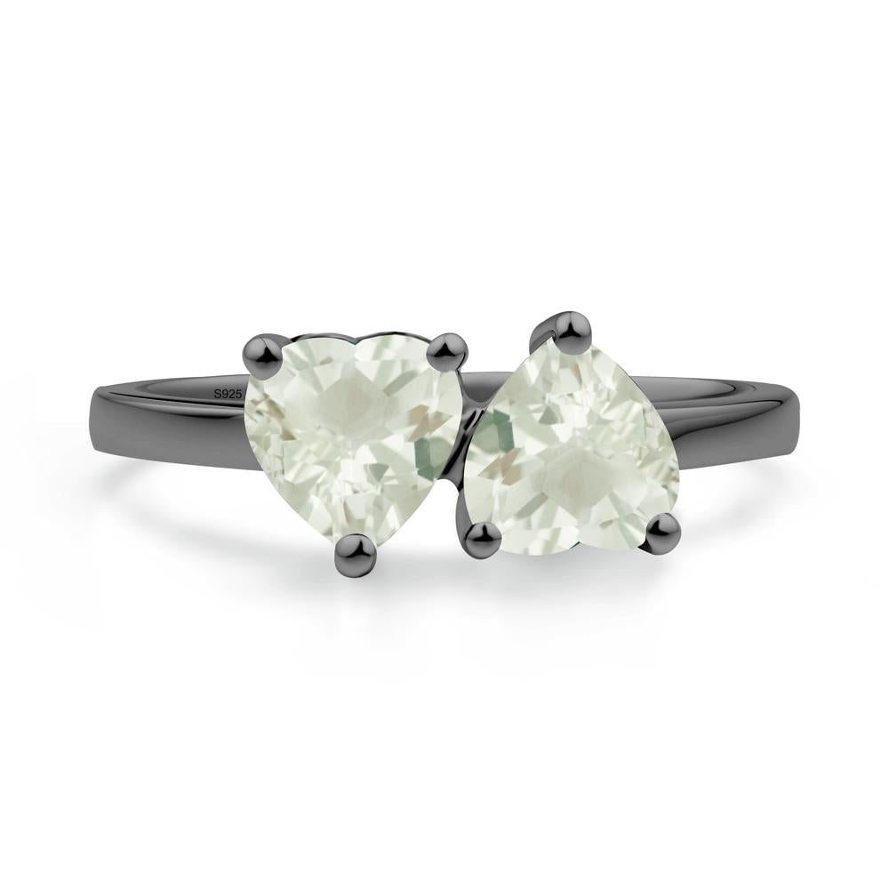 Heart Shape Green Amethyst Toi Et Moi Ring - LUO Jewelry #metal_black finish sterling silver