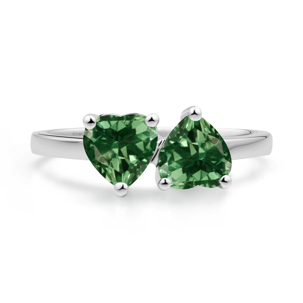 Heart Green Sapphire Two Stone Ring - LUO Jewelry #metal_14k white gold